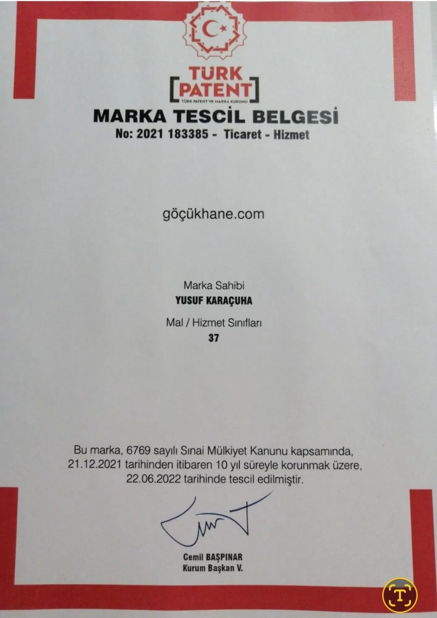 Marka Tescil Belgesi